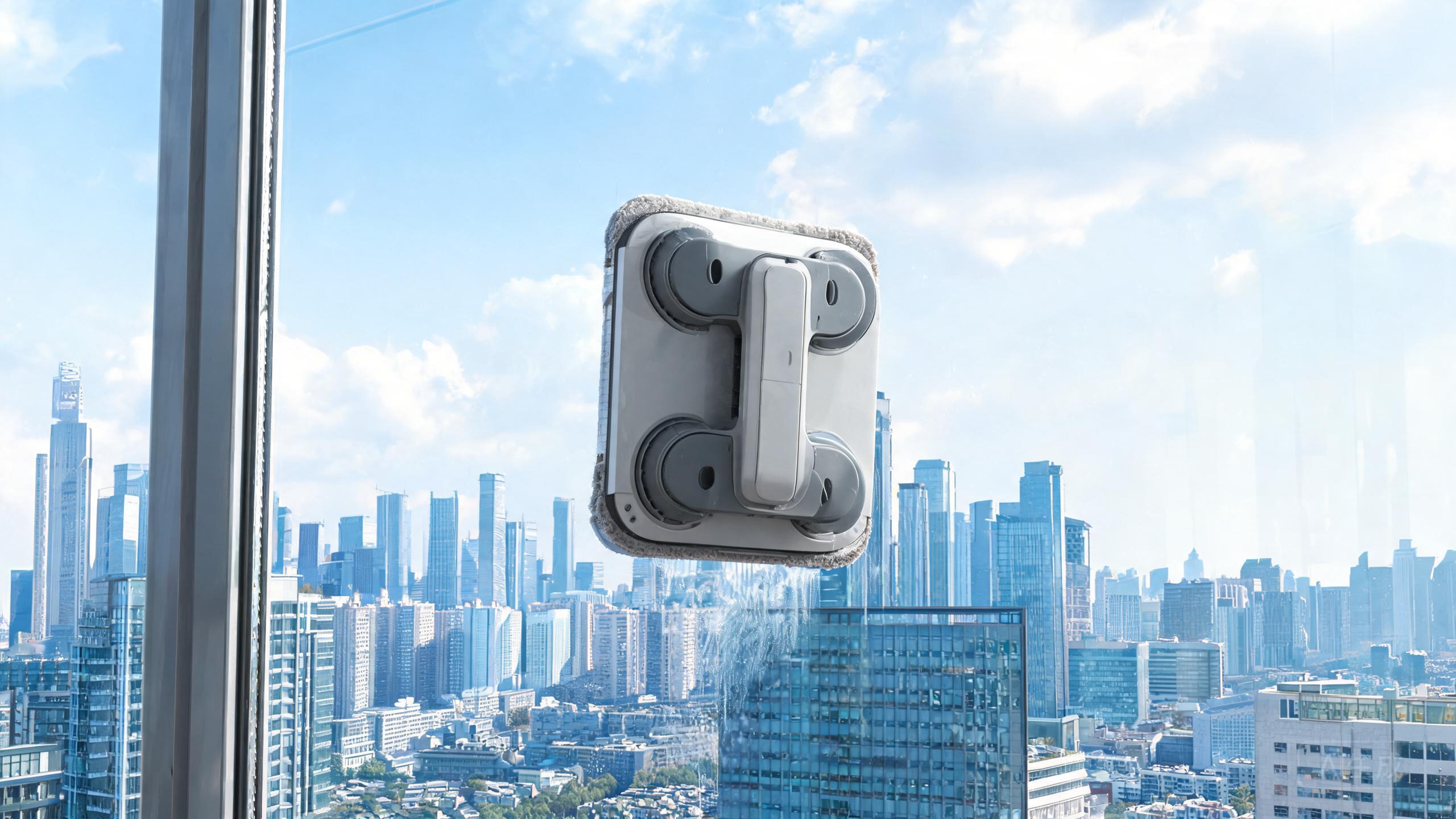 A window cleaning robot attached to a glass window